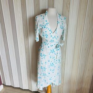 Ganni White Dress with Blue Floral Pattern